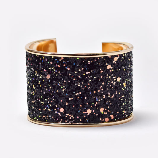 YB7762 - 47mm wide black glitter cuff bangle