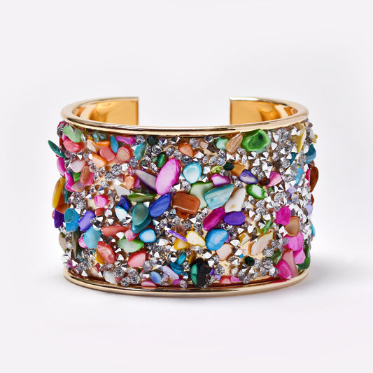 YB7763 - 47mm wide chipped stone & diamante cuff bangle