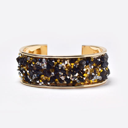 YB7767 - 26mm wide chipped stone & diamante cuff bangle