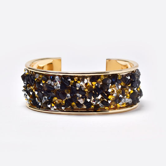 YB7767 - 26mm wide chipped stone & diamante cuff bangle