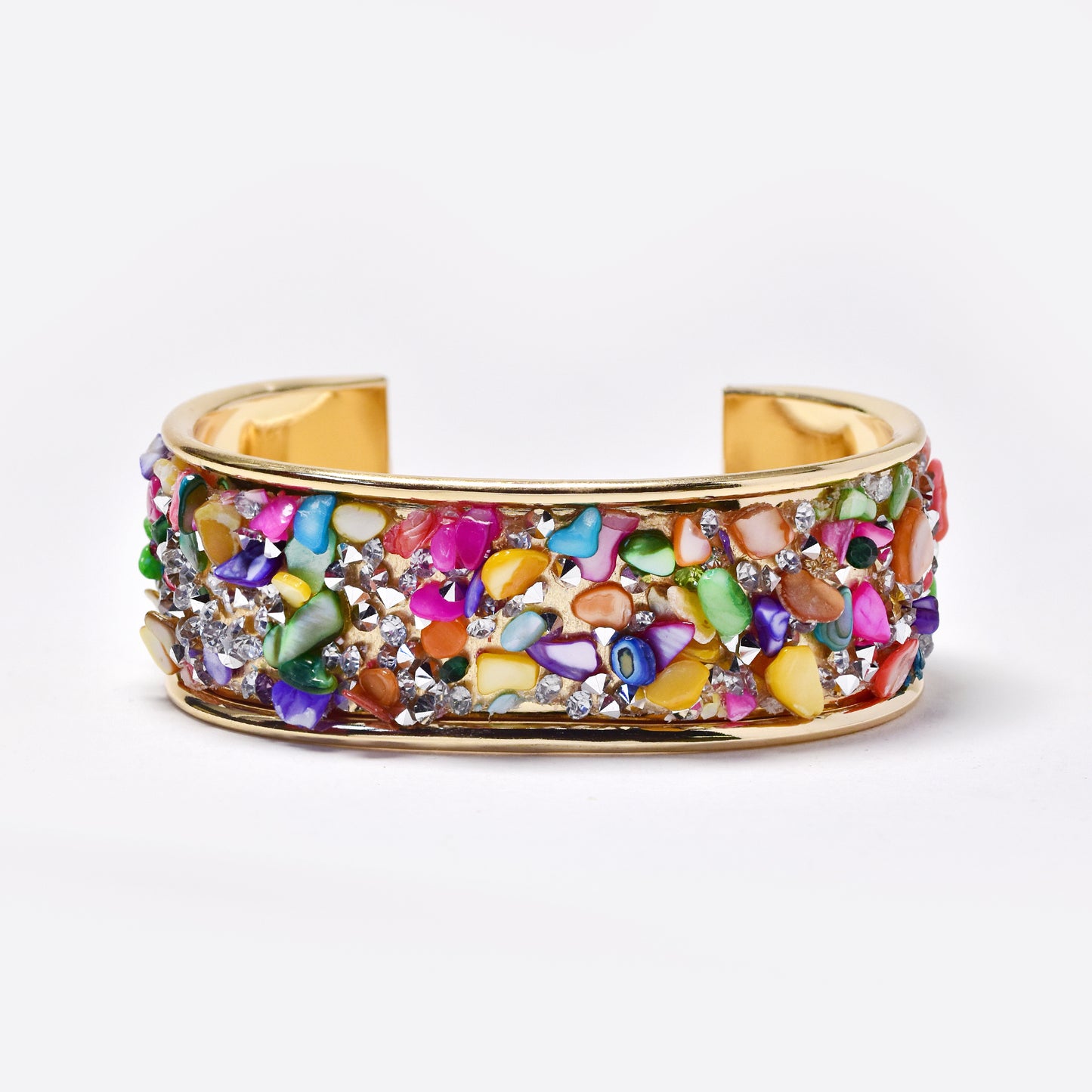 YB7767 - 26mm wide chipped stone & diamante cuff bangle