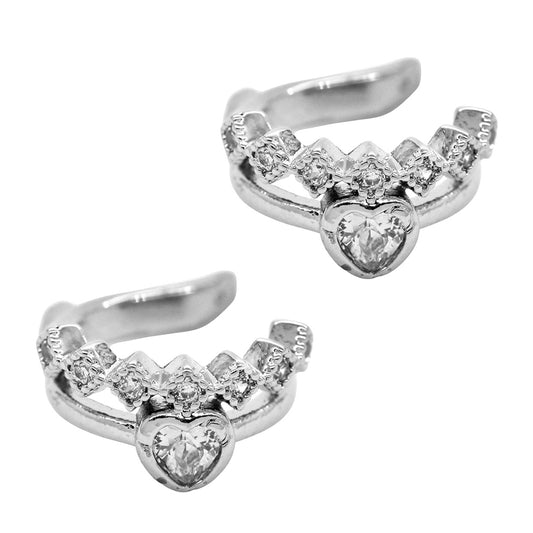 2 Pack premium cubic zirconia heart and diamond ear cuff - YBJ3358