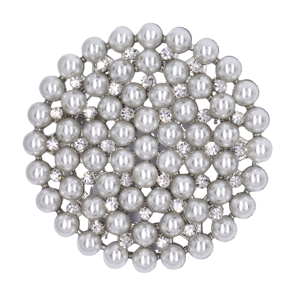 Fashion round cluster pearl and crystal brooch