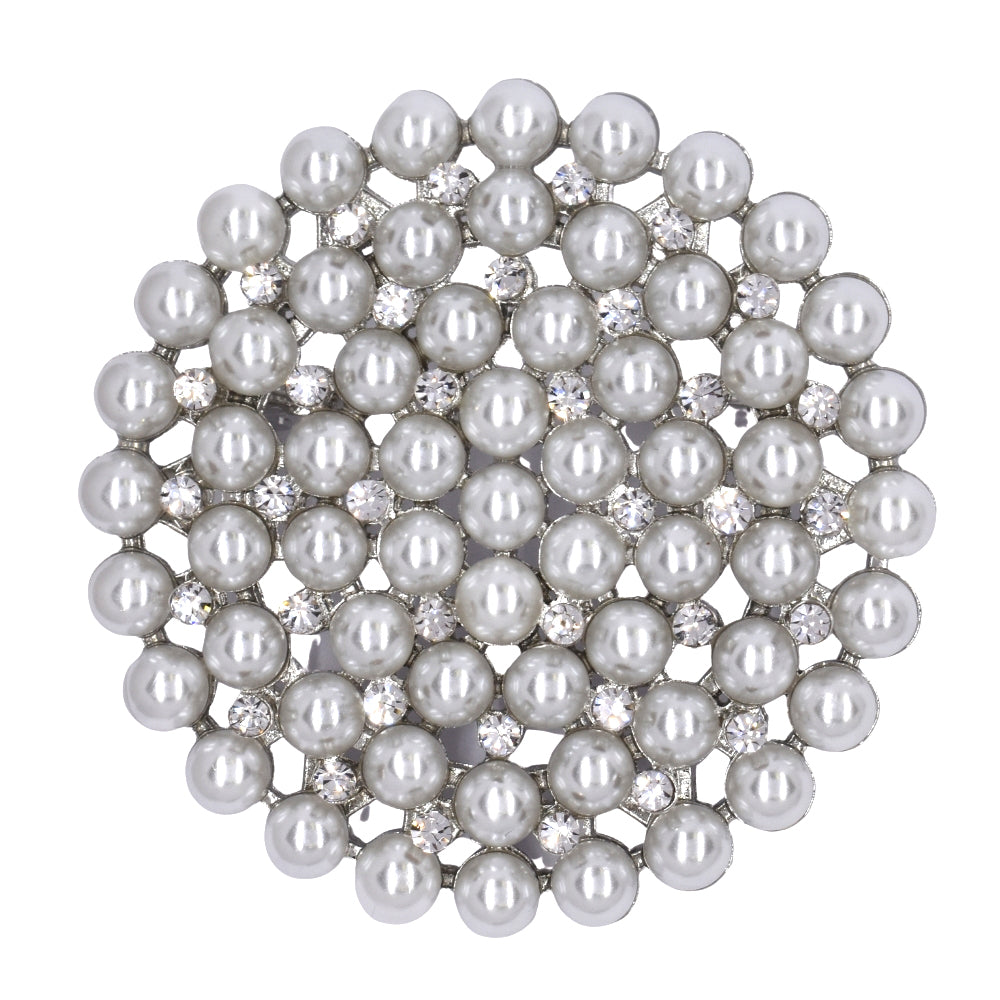 Fashion round cluster pearl and crystal brooch - YBR1474
