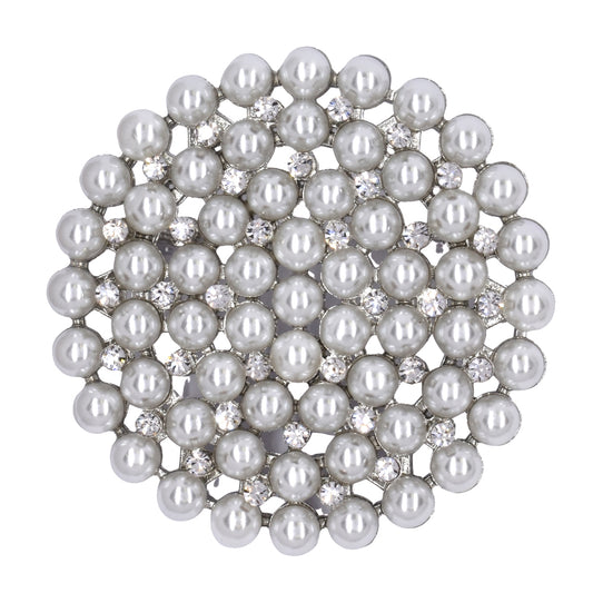 Fashion round cluster pearl and crystal brooch