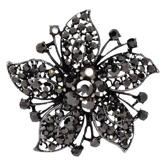Fashion statement flower hematite crystal brooch
