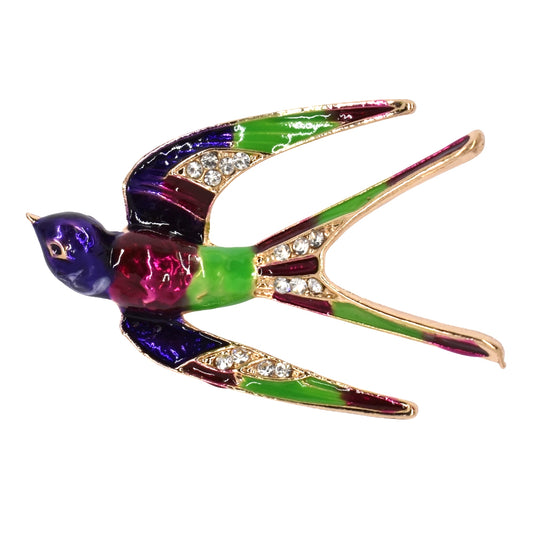 Fashion multi colour enamel and crystal swallow brooch