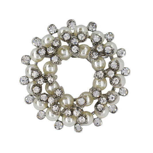 Fashion silver plated pearl and crystal wreath brooch