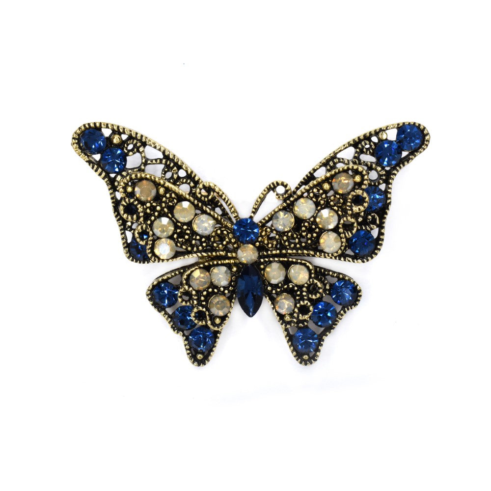 Fashion clear and blue double butterfly brooch