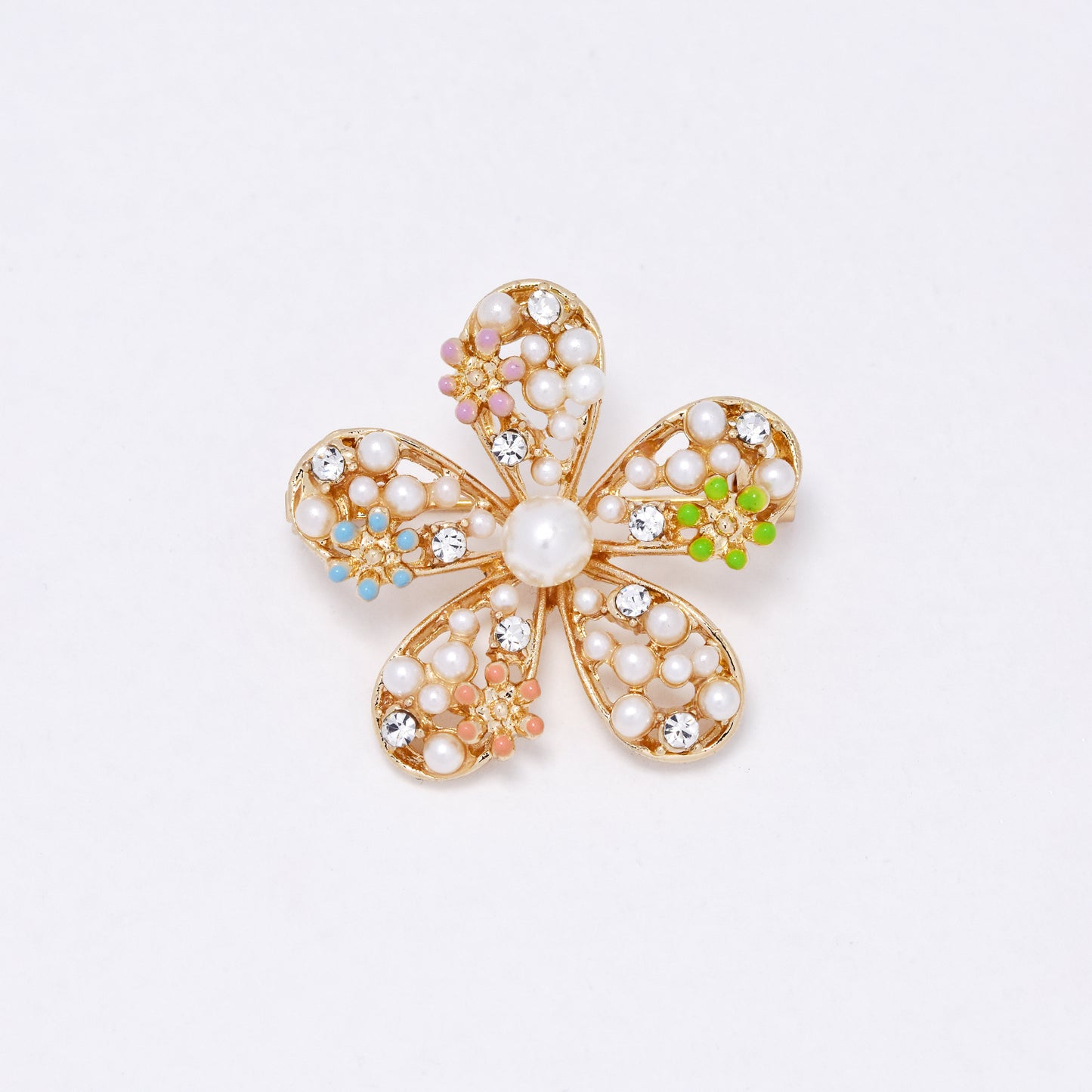 YBR6332 - Fashion pearl & crystal flower brooch