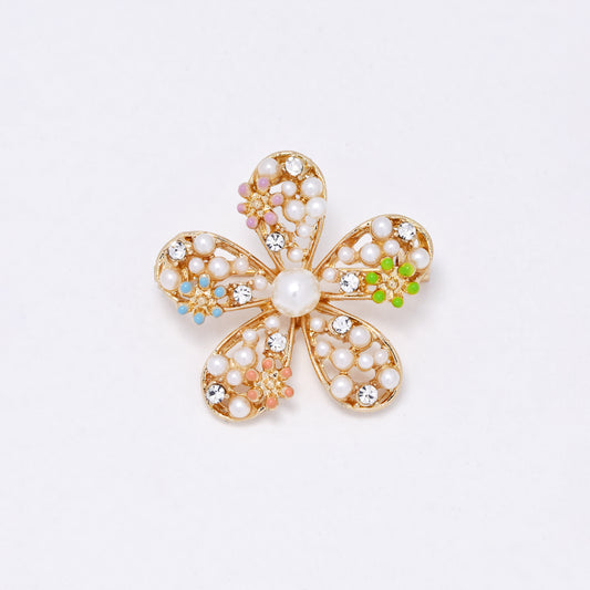 YBR6332 - Fashion pearl & crystal flower brooch