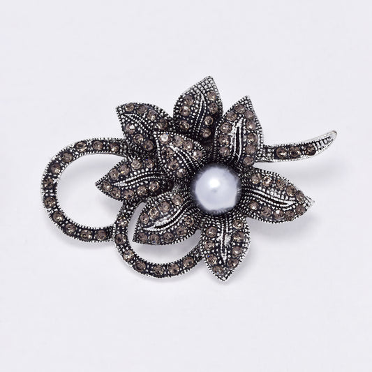 YBR6338 - Fashion flower with crystal & pearl brooch