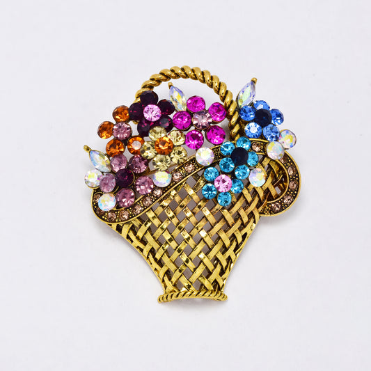 YBR6342 - Fashion woven basket with flowers brooch