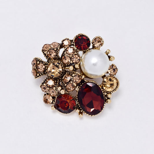 YBR6343 - Fashion crystal flower & pearl brooch