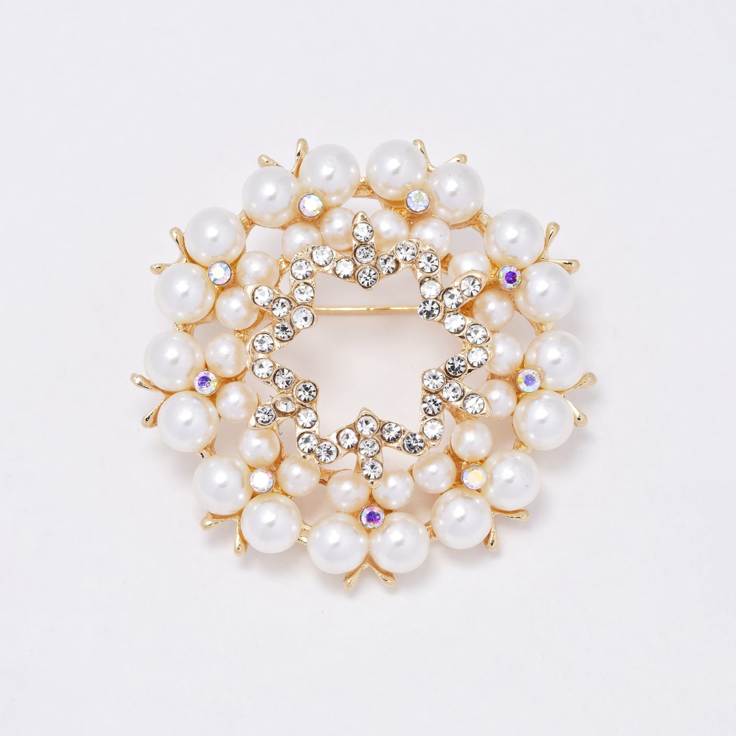 YBR6351 - Fashion round pearl & crystal brooch