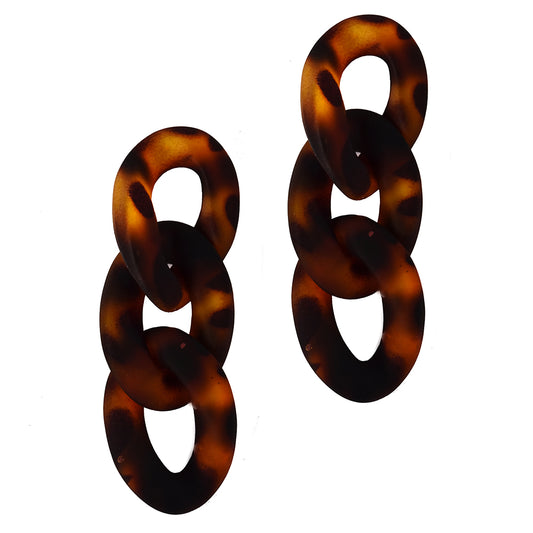 Leopard resin curb 3 link drop fashion earrings - YE3433