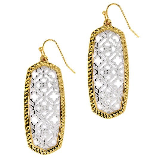 2 Tone lattice cutout fashion earrings - YE3438