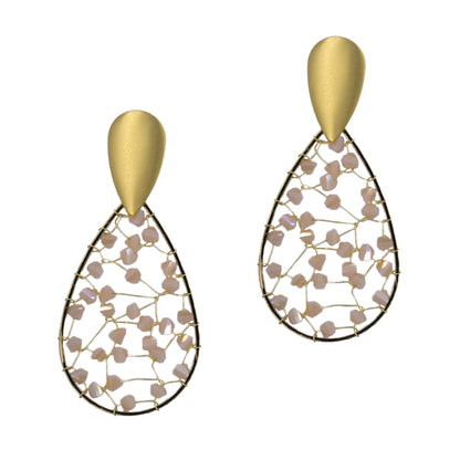 Gold teardrop statement floating bead fashion earrings