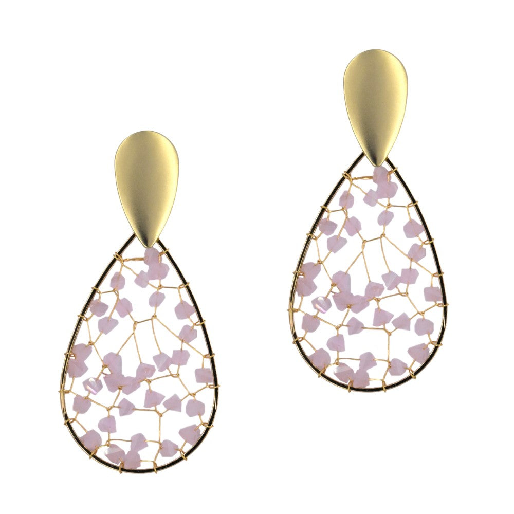 Gold teardrop statement floating bead fashion earrings