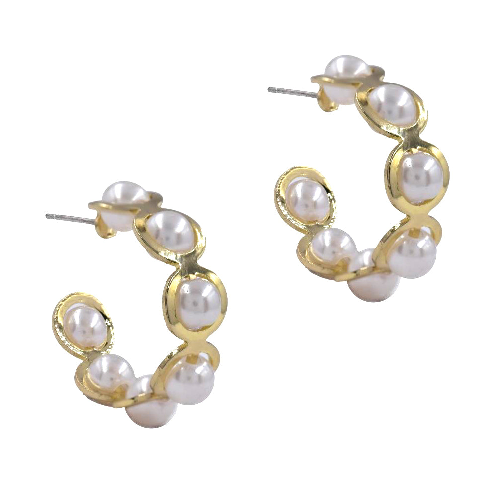 Gold scalloped pearl hoop fashion earring - YE3668