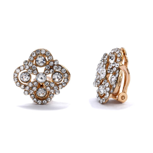 Crystal encrusted flower clip on fashion earring - YE4023