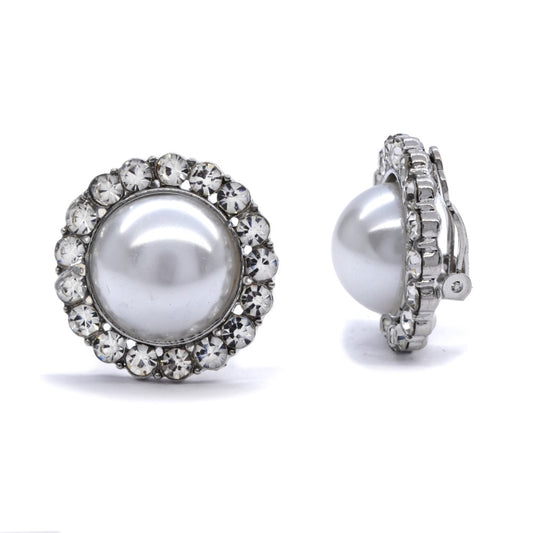 Silver scallop halo pearl clip on fashion earring - YE4025