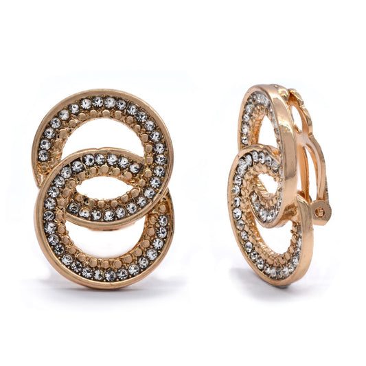 Gold round crystal linked clip on earring - YE4029