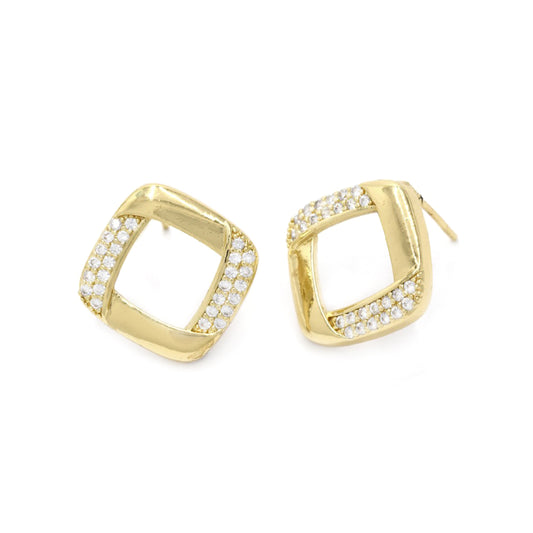 Delicate square crystal stud fashion earring - YE4091