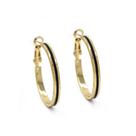 Striped gold hoop fashion earring with 925 silver pin - YE4211