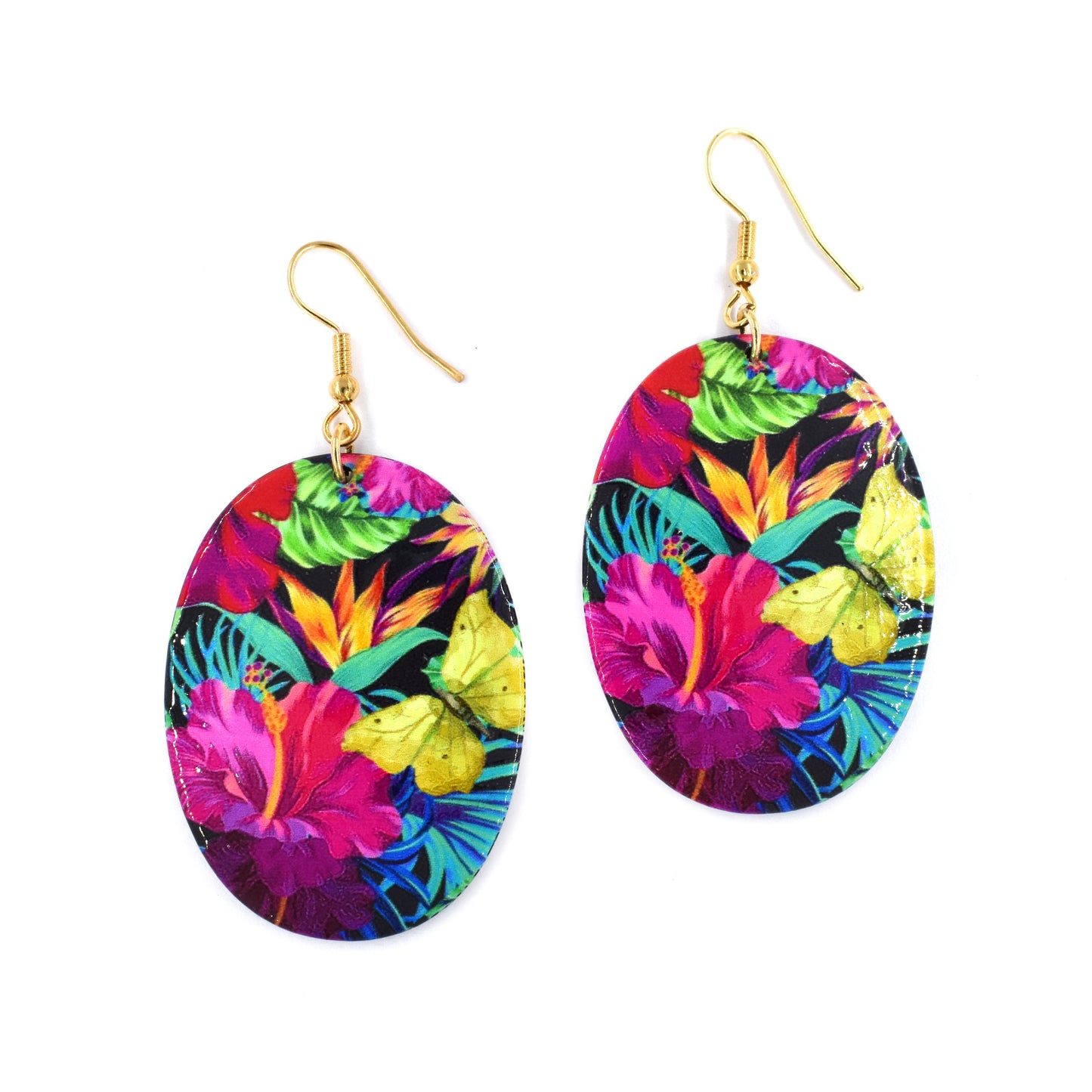 Floral oval drop fashion earring
