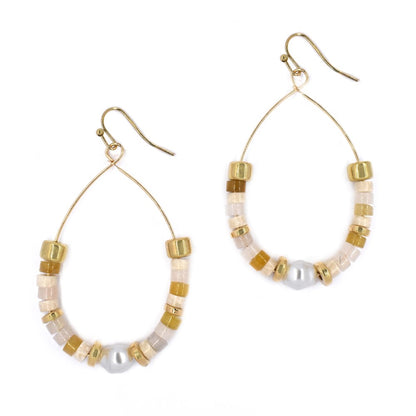 Beaded oval hoop with centre pearl fashion earring - YE4273