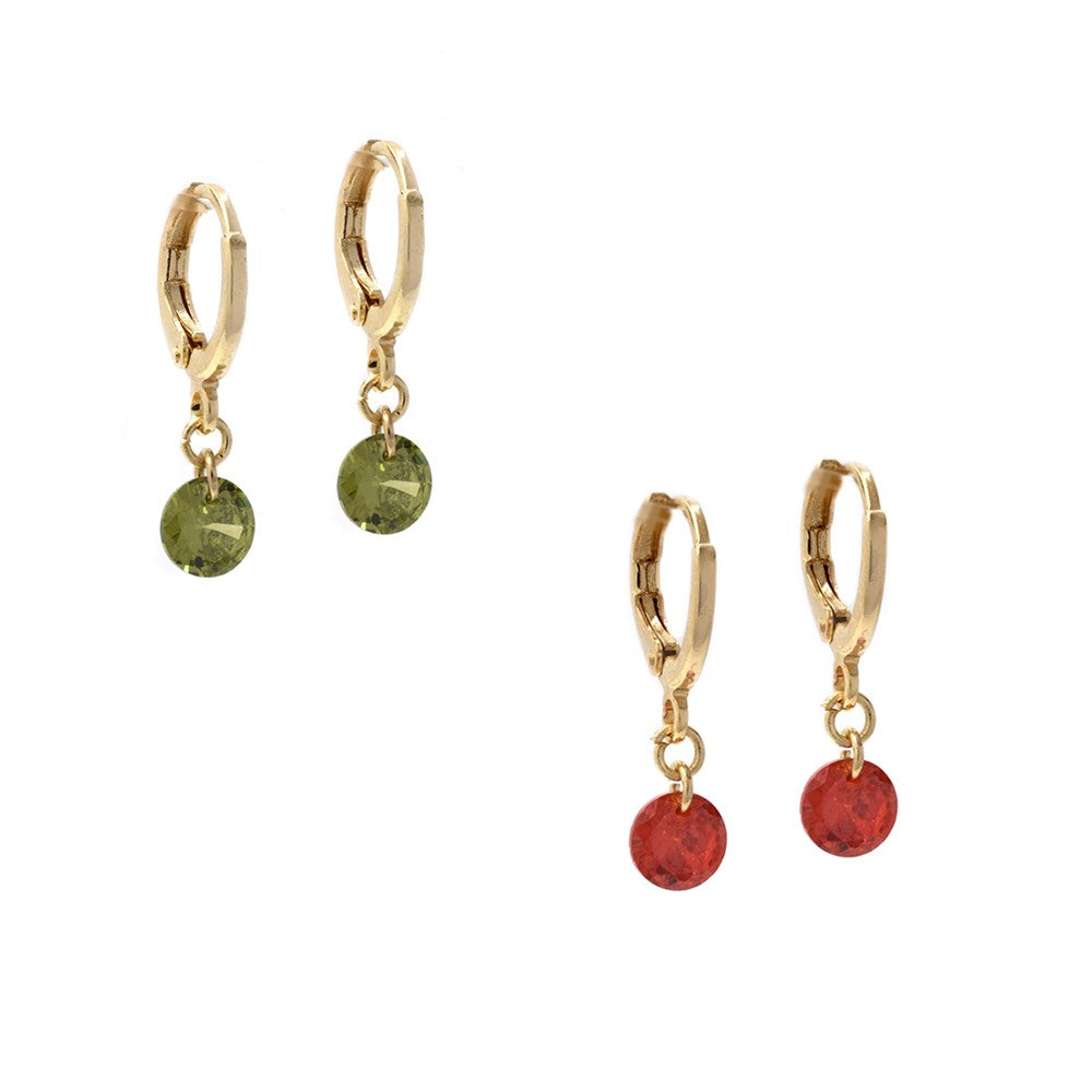 2 Pack round gem gold plated huggie fashion earring - YE4372