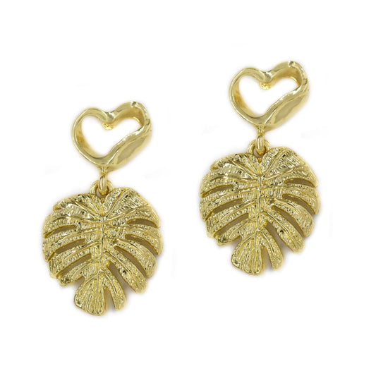 Gold plated leaf drop fashion earring - YE4406