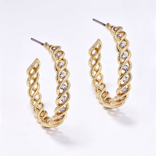 Gold plated rhinestone hoop fashion earrings - YE5055