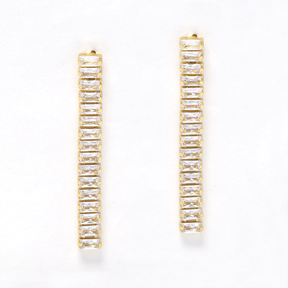 Gold plated long baguette drop stud fashion earrings - YE5060