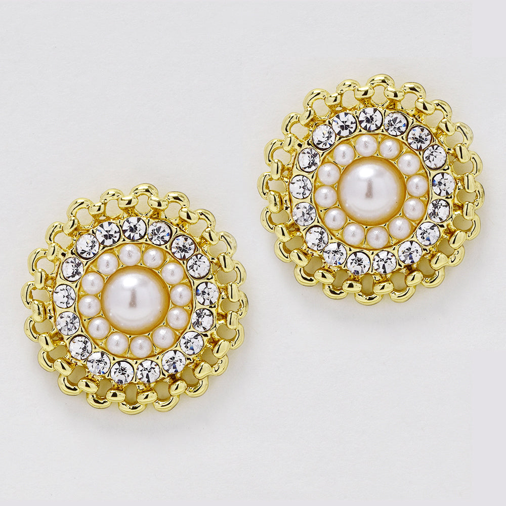 Round faux pearl and rhinestone stud fashion earring - YE5067