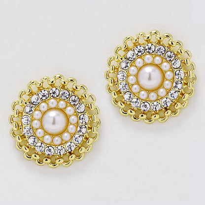 Round faux pearl and rhinestone stud fashion earring - YE5067