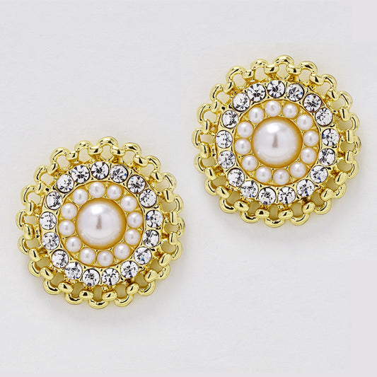 Round faux pearl and rhinestone stud fashion earrings - YE5067