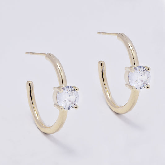Gold plated hoop stud fashion earrings with solitaire crystals - YE5069