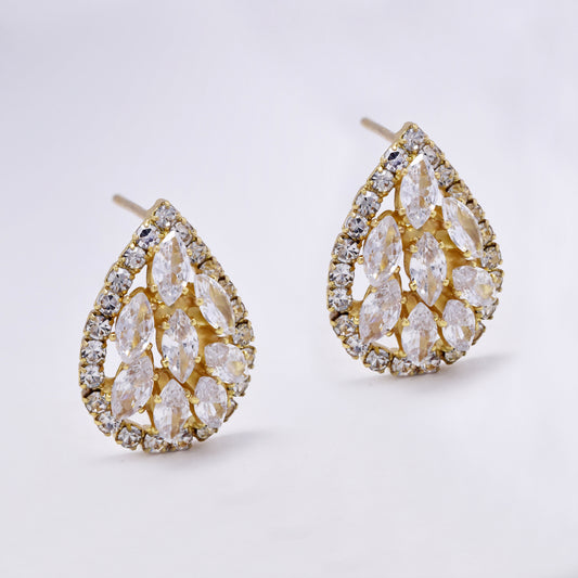 Gold plated teardrop shape crystal stud fashion earrings - YE5072