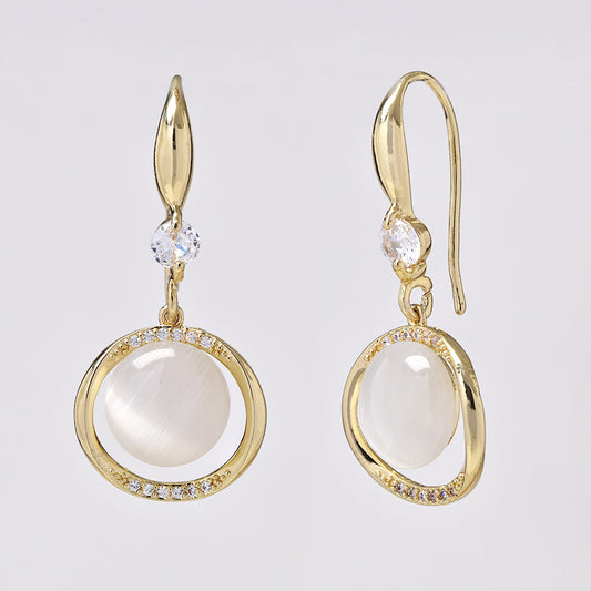 Gold plated rhinestone and faux opal drop hook fashion earrings - YE5074