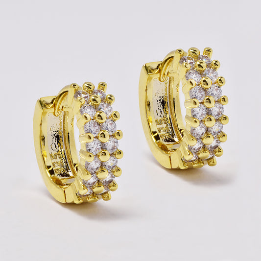 Gold plated small double row clear rhinestone huggie fashion earrings - YE5088