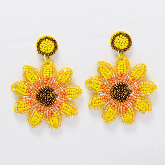 YE6174 - Sunflower drop beaded fashion earrings