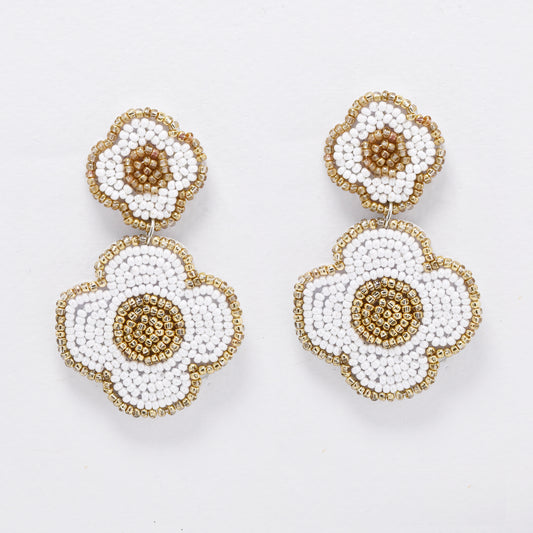 YE6177 - Double flower drop  beaded fashion earrings