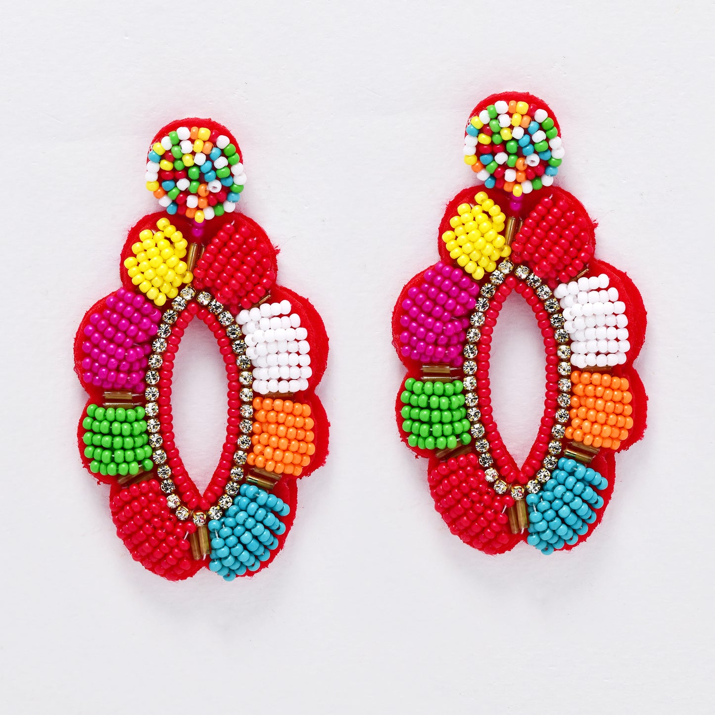 YE6179 - Oval flower drop  beaded fashion earrings