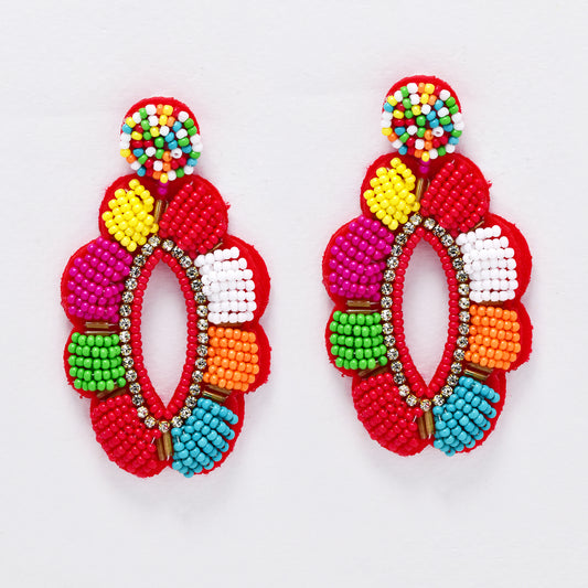 YE6179 - Oval flower drop  beaded fashion earrings
