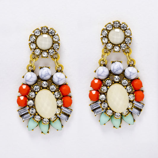 YE6198 - Multi coloured stone 65mm  drop earrings
