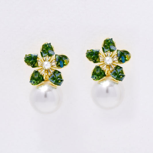 YE7519 - Crystal & faux pearl drop stud earrings