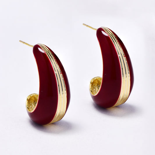YE7678 - Enamel half hoop stud earring