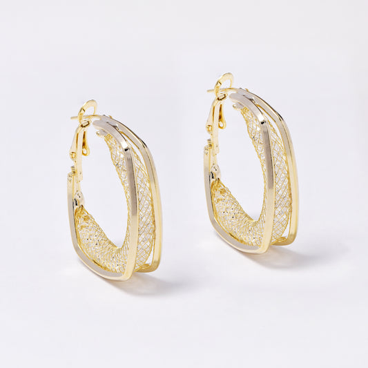 YE7679 - Square 31mm crystal mesh hoop earring